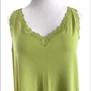 Karen Scott Sport Laced V Neck Lime Green Tank 2X